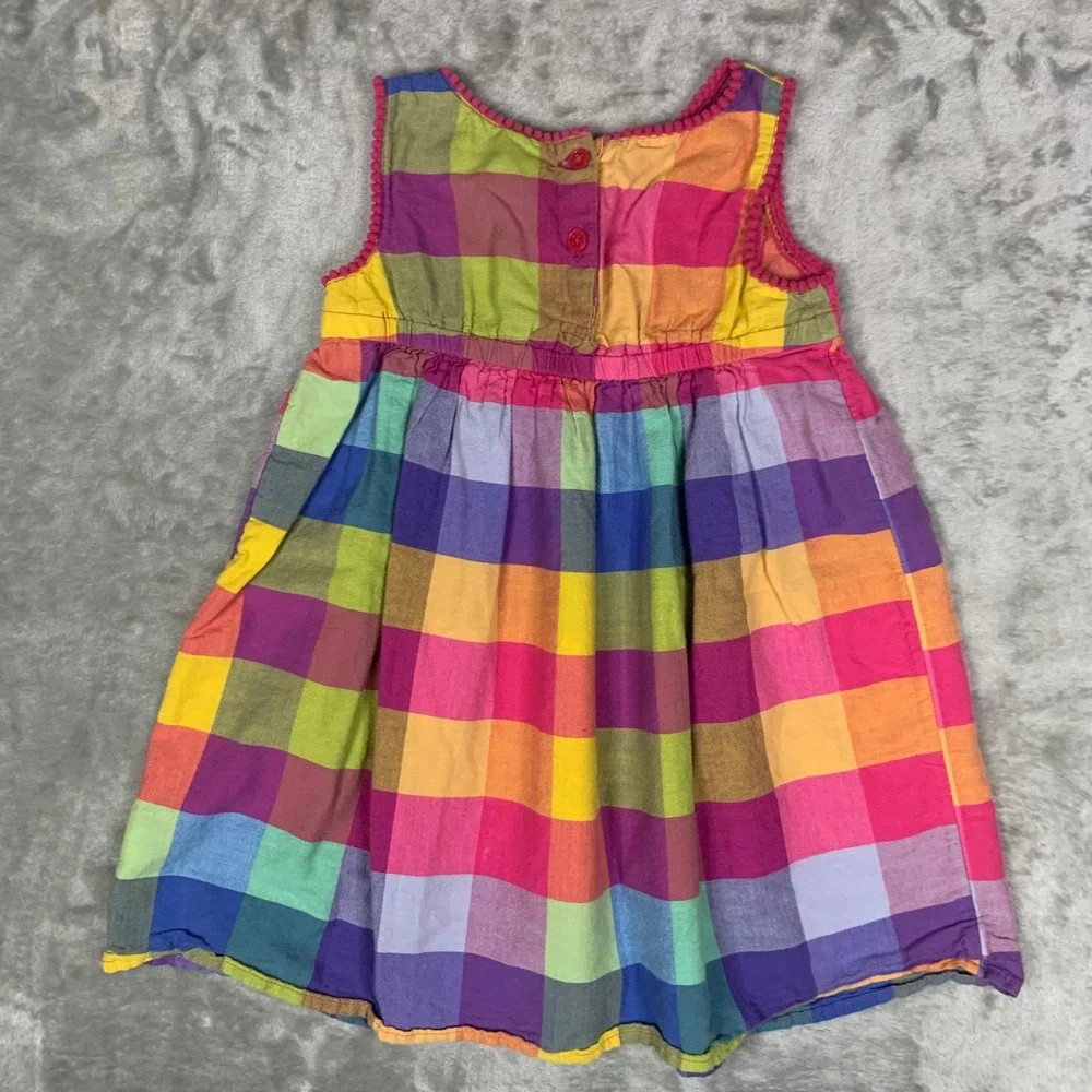 Old Navy 4T Toddler Girls Rainbow Plaid Madras Summer Dress 100% Cotton Pink